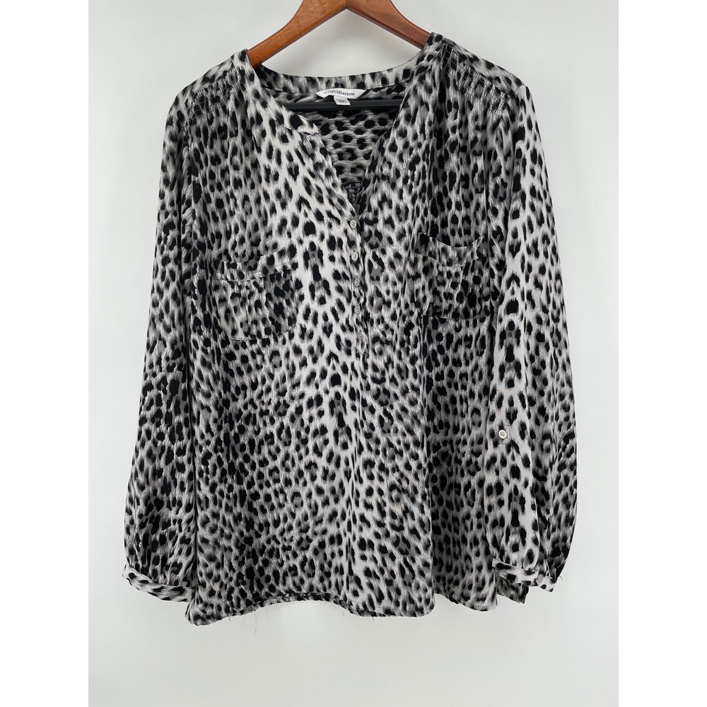 Croft & Barrow Top Womens 3X Black White Leopard Animal Print Boho Career Travel